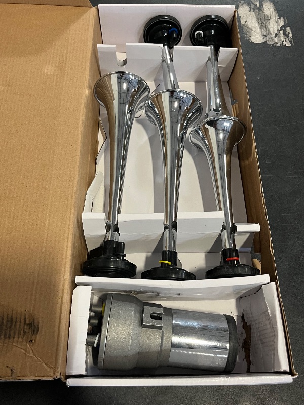 Photo 1 of Dixiland Silver air pump Car Horn Multi-frequency sound personality12V150DB Five-tube Air Horns Speaker Truck Horn with Compressor for any vehicle train lorry car boat motorcycle etc