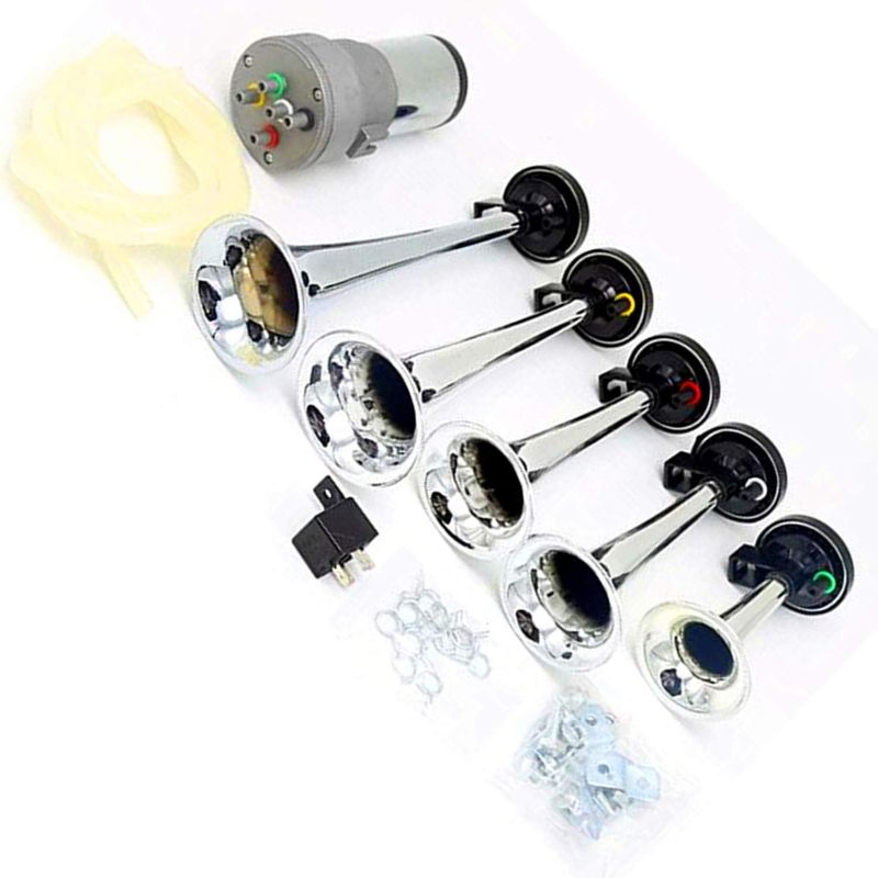 Photo 1 of Dixiland Silver air pump Car Horn Multi-frequency sound personality12V150DB Five-tube Air Horns Speaker Truck Horn with Compressor for any vehicle train lorry car boat motorcycle etc