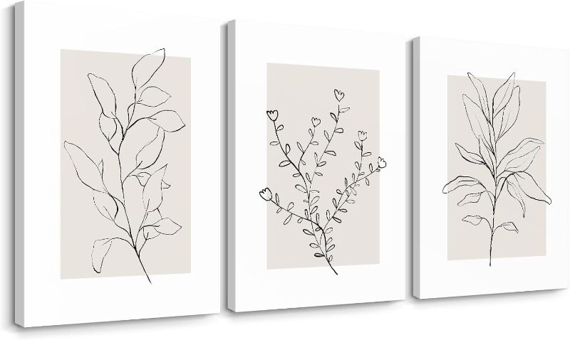 Photo 1 of Youillne Neutral Botanical Prints Wall Art Decor Plant Minimalist Canvas Pictures Vintage Beige Wall Art Modern Farmhouse Line Poster Boho Abstract Painting Artwork for Bedroom 24x36 Inch Set of 3
