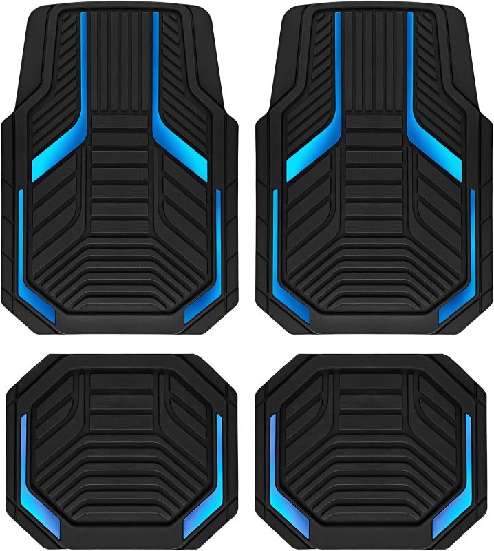 Photo 1 of PIC AUTO Heavy Duty Rubber Floor Mats, Blue Aluminum Film Car Mats Set, Front and Rear Car Mats with Anti-Slip Backing, All Weather Protection, Trim-to-Fit for Automotive SUV, Sedan, Van
