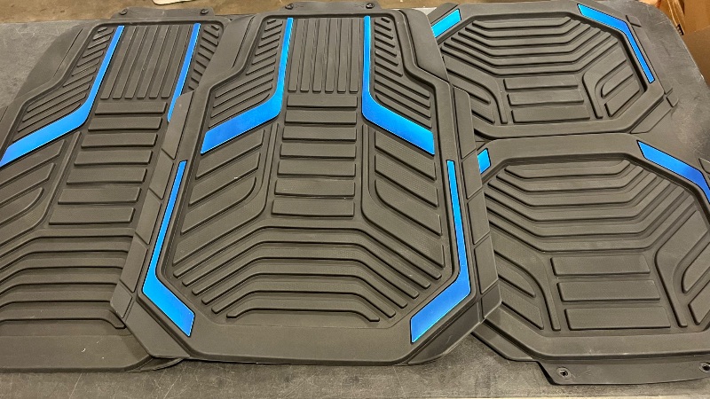 Photo 1 of PIC AUTO Heavy Duty Rubber Floor Mats, Blue Aluminum Film Car Mats Set, Front and Rear Car Mats with Anti-Slip Backing, All Weather Protection, Trim-to-Fit for Automotive SUV, Sedan, Van
