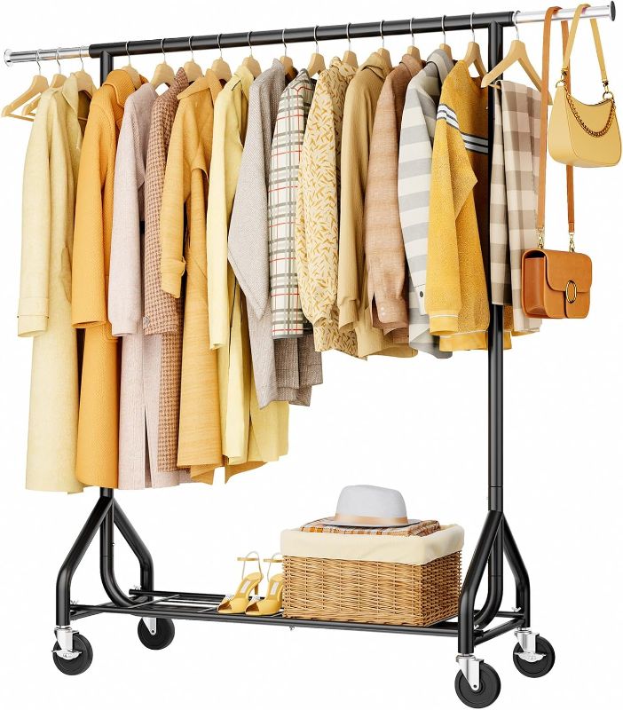 Photo 1 of Heavy-Duty 450LBS Capacity Metal Clothes Rack?Rolling Clothing Rack with Wheels & Shelves, Portable Standing Wardrobe Rack for Hanging Clothes, Black
