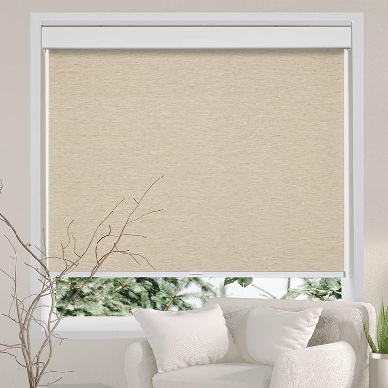 Photo 1 of Persilux Free-Stop Cordless Light Filtering Window Roller Shades for Windows (Khaki 33" x 72") Natural Woven Fabric UV Protection Privacy Window Blinds for Indoor Windows, Home, Patios, Kitchen
