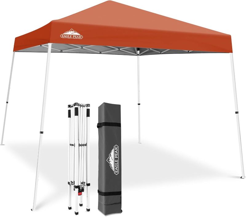 Photo 1 of EAGLE PEAK 10x10 Slant Leg Pop-up Canopy Tent Easy One Person Setup Instant Outdoor Beach Canopy Folding Portable Sports Shelter 10x10 Base 8x8 Top (Brick Red)

