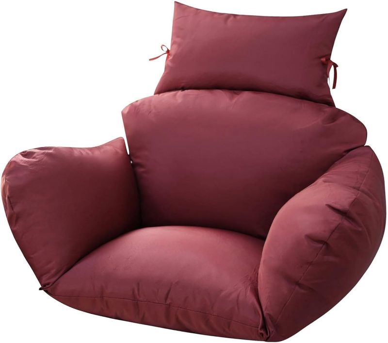 Photo 1 of Egg Chair Cushion Replacement 47x31.5x4.7 Inch -Thicken Foldable Removable Waterproof Egg Chair Cushions with Headrest, Outdoor Hanging Chair Cushion, Patio Swing Cushions,Machine Washable,Red
