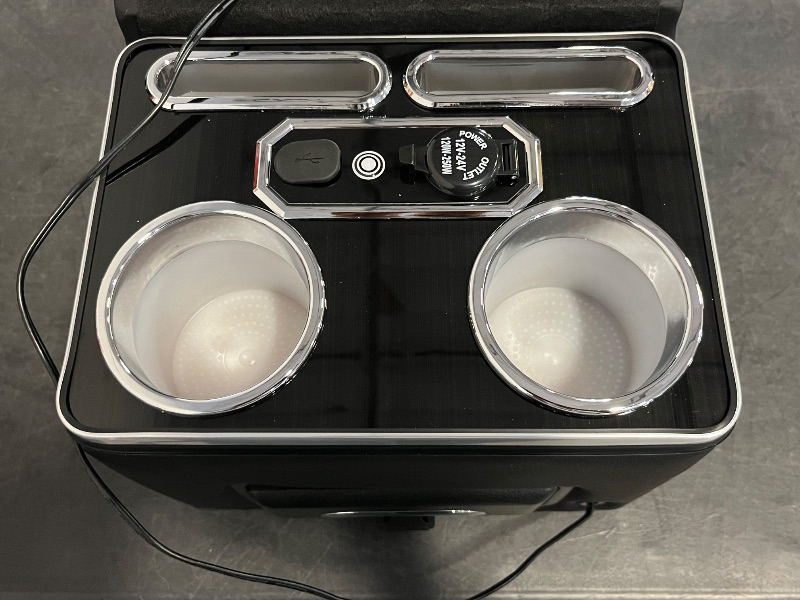 Photo 1 of Center Console Organizer Center Console, Lighting with Fast Phone Charger, Spacious Storage Drawer, Cup Holders, Phone Slots, Armrest for Rear Bench Seat Car Interior Accessories