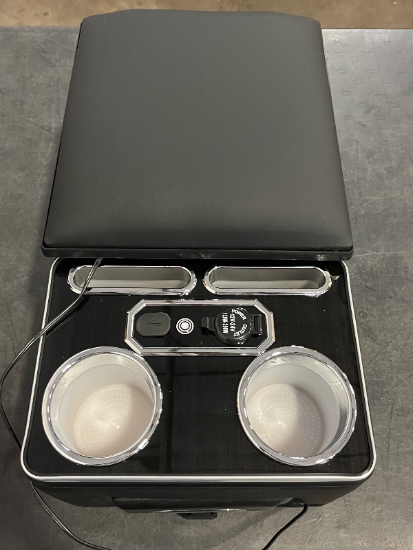 Photo 1 of Center Console Organizer Center Console, Lighting with Fast Phone Charger, Spacious Storage Drawer, Cup Holders, Phone Slots, Armrest for Rear Bench Seat Car Interior Accessories