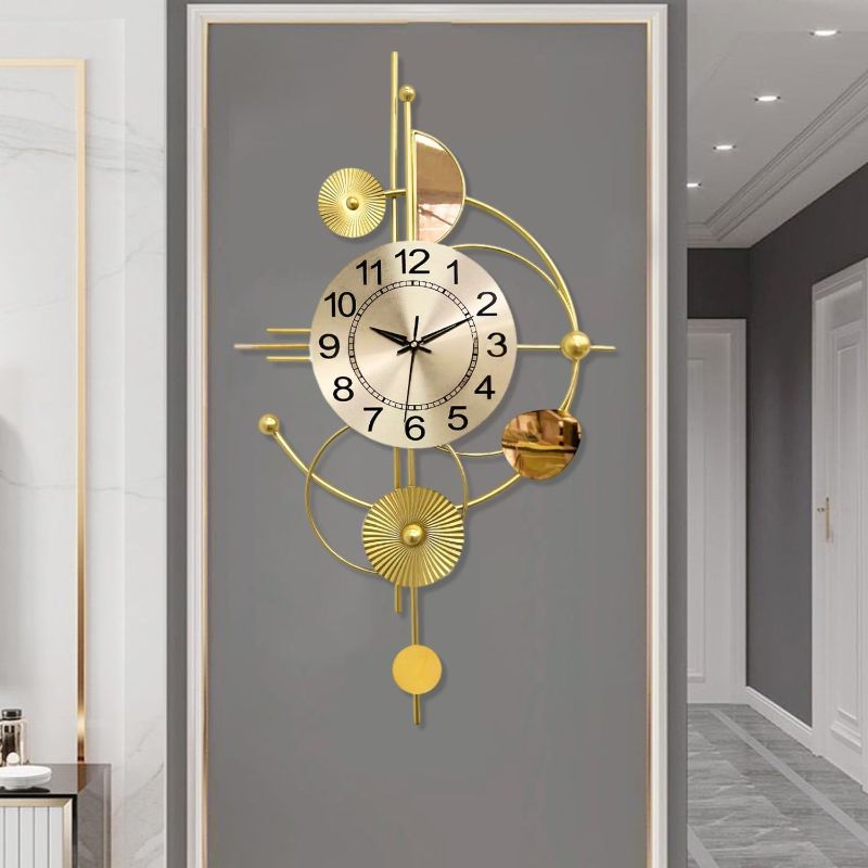 Photo 1 of Large Wall Clocks for Living Room,Silent Non Ticking,Battery Operated Oversized Round Modern Wall Clock for Bedroom,Farmhouse,Office Wall Decor-17.7x31.4Inch(Golden)
