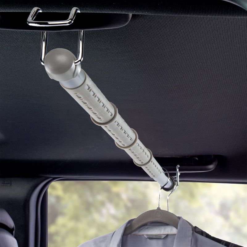 Photo 1 of High Road Car Clothes Hanger Bar - Unbreakable Carbon Steel Clothes Rod for Car, SUV, Truck or Van With Solid Metal Hooks, Heavy Duty Fully Assembled Gray Clothes Rod Expands from 35" to 60"
