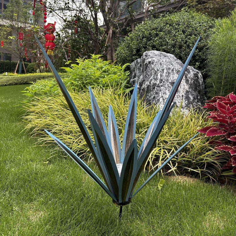 Photo 1 of Large Tequila Rustic Sculpture, Rustic Agave Plant Garden Statue Solar Lights, Metal Agave Plant Sculpture Hand Painted for Outdoor Patio Home Decor Lawn Ornaments Yard Stakes