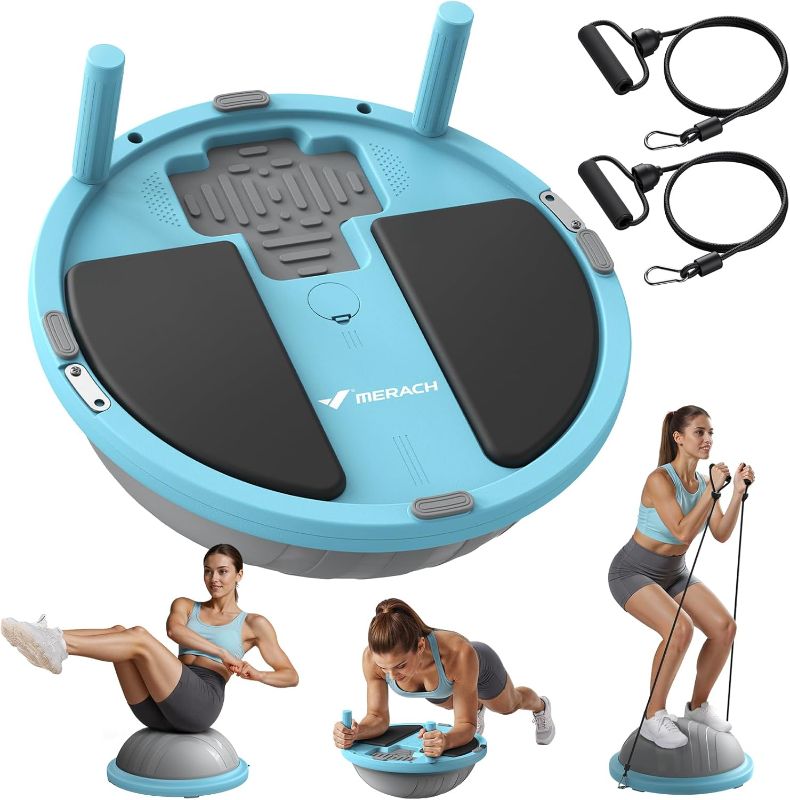 Photo 1 of MERACH 3-in-1 Balance Ball Trainer 18'' Lightweight Yoga Stability Ball with Foot Pump & Bands 300lbs Anti-Slip Design for Home Workouts & Therapy?
