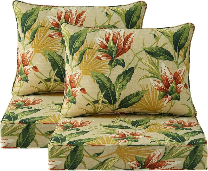 Photo 1 of Outdoor Patio Chair Cushions Set, 24" x 24", Set of 2, Water-Repellent, Fade Resistant, Deep Seat Bottom and Back Cushion for Backyard, Couch, Sofa and Patio Furniture, Yellow Flower
