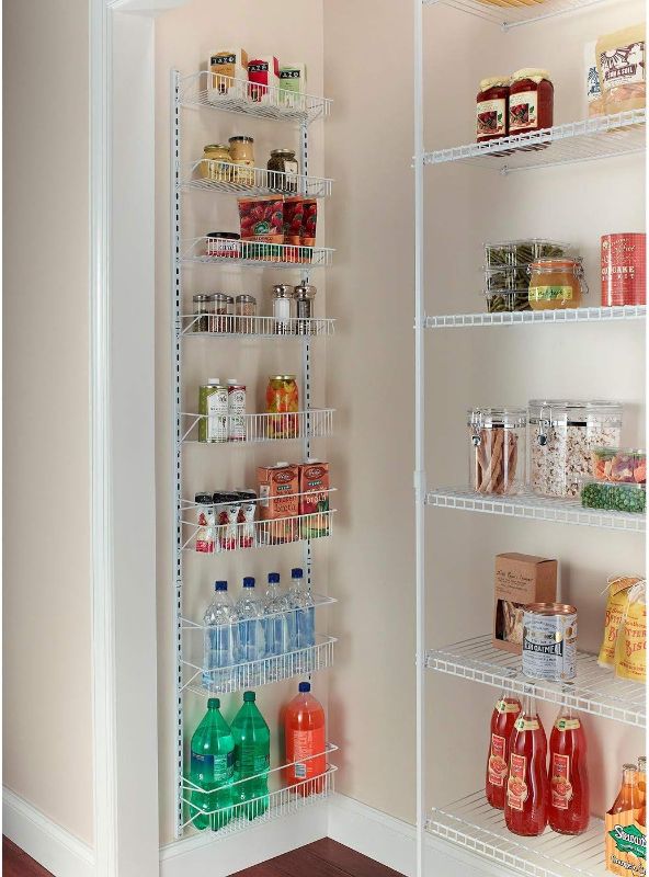 Photo 1 of Jumbl Adjustable Wall Mounted 18 Inch Wide Hanging/Over the Door Dantry Organizer and Spice Storage Rack, White
