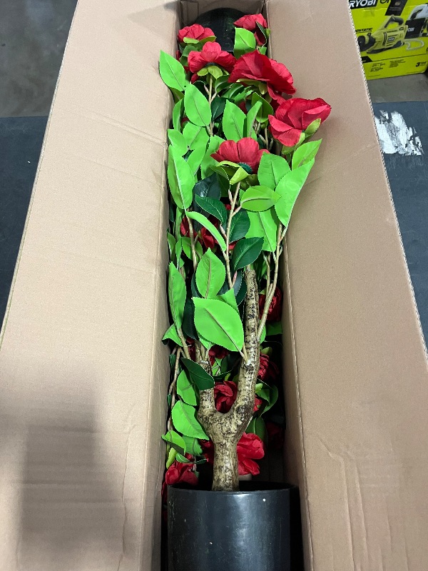 Photo 1 of Artificial Camellia Tree 2 Pack, 3FT Faux Camellia Plant in Pot, 36 inch Fake Potted Camellia Flower Tree Plastic Camellia Tree for Modern Home Office Living Room Floor Decor Indoor, Red