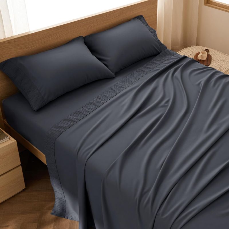 Photo 1 of Bedsure Queen Sheet Set - 4 Pieces Soft Queen Size Sheets - Breathable & Cooling - Hotel Luxury - Easy Care Polyester Microfiber Bedding for Women, Men, Dark Grey
