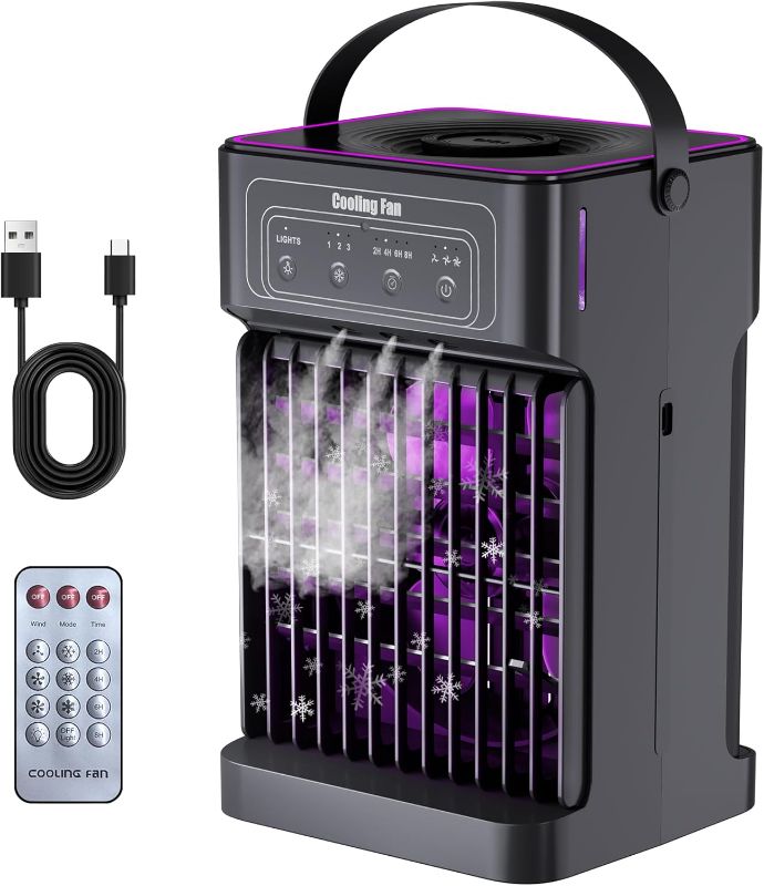 Photo 1 of Portable Air Conditioners, 4-IN-1 Portable AC Unit with 3 Wind Speeds, 3 Spray Mode, 7 Night Light & 2-8H Timer Air Conditioner Portable,Personal Small Mini Air Conditioner Air Cooler for Room Camping
