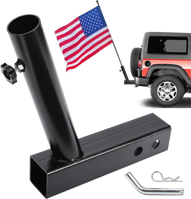 Photo 1 of Hitch Flag Pole Holder, Flagpole Hitch Mount Universal, Angled Flag Pole Holder, Fit for 2 inch Hitch Receiver, Compatible with Trailer Truck Jeep RV Pickup
