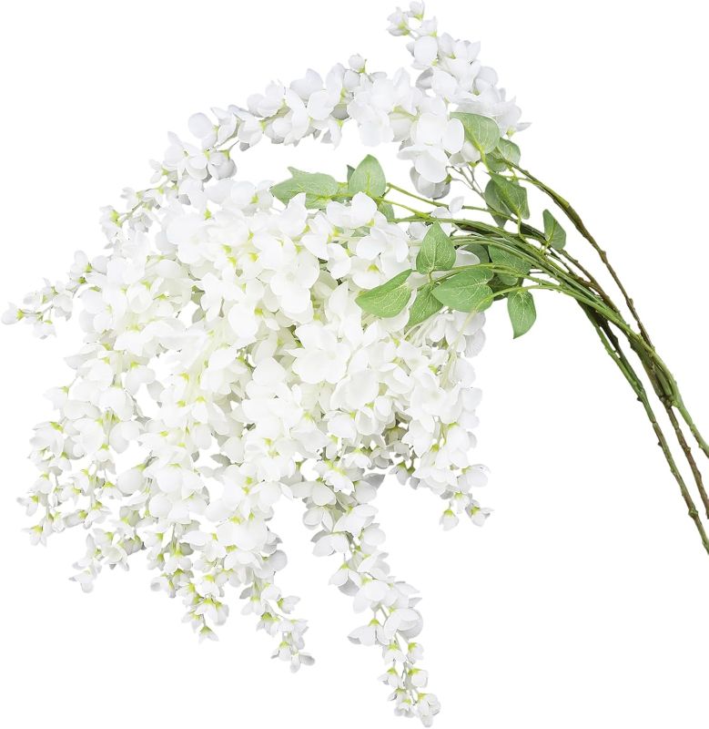 Photo 1 of IBWell 12 Strands 40 inch White Fake Wisteria Hanging Flowers Wall Flowers Fake White Flowers Wisteria Flowers White Faux Flowers Artificial Wisteria for Flower Arrangements
