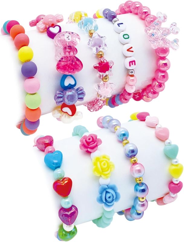 Photo 1 of 9 PCS Cute Kids Bracelets for Girls Pink LOVE Beaded Bracelets Little Girls Costume Jewelry Princess Party Favors Pretend Play Birthday Easter Christmas Valentines Toddler Jewelry
