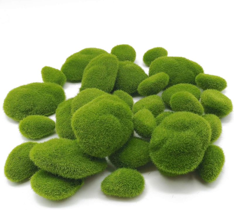 Photo 1 of TIHOOD 30 PCS 3 Size Artificial Moss Rocks Decorative, Green Moss Balls,Moss Stones, Green Moss Covered Stones, Fake Moss Decor for Floral Arrangements, Fairy Gardens and Crafting
