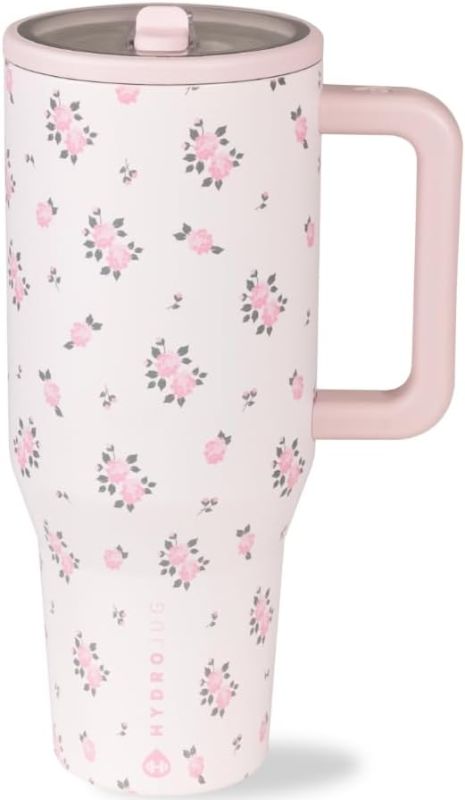 Photo 1 of HydroJug Traveler - 32 oz Water Bottle with Handle & Flip Straw - Fits in Cup Holder, Leak Resistant Tumbler-Reusable Insulated Stainless Steel & Rubber Base - Gifts for Women & Men, Wildrose
