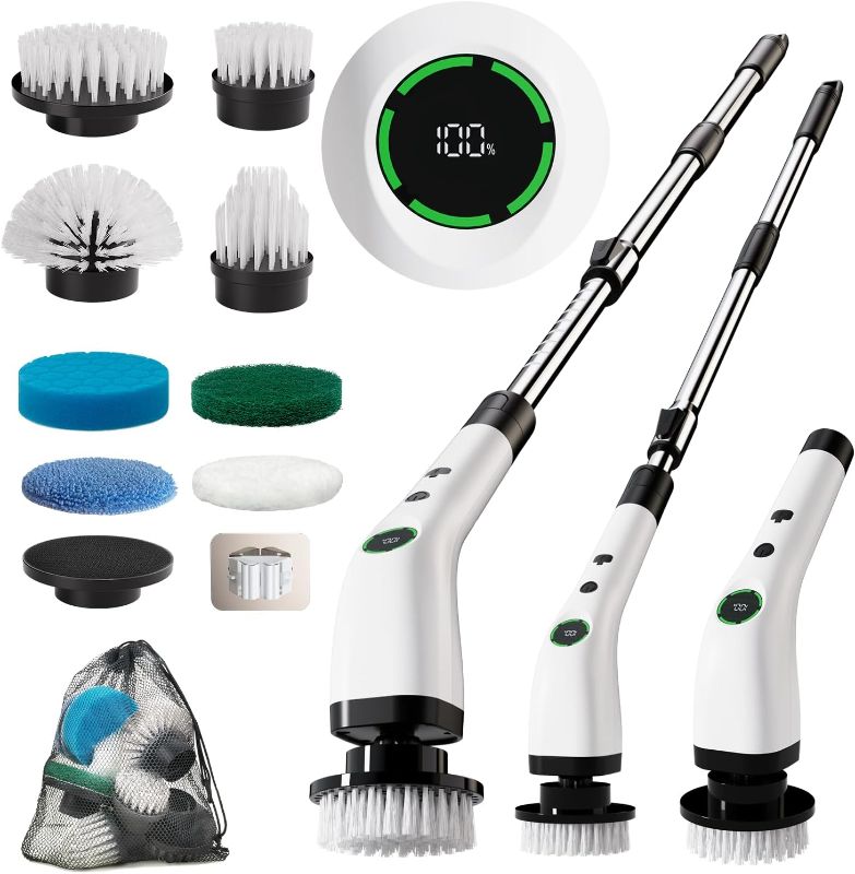 Photo 1 of Electric Bathroom Cleaning Brush, Cordless Spin Scrubber Full Body Waterproof IPX7 with Adjustable Handle, 8 Replaceable Brush Heads for Bathtub/Kitchen/Window/Home -SD-CTB01
