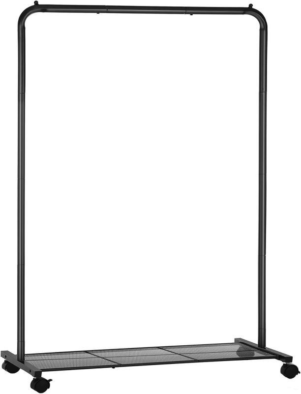 Photo 1 of Clothes Rack with Wheels, Clothing Rack for Hanging Clothes, 25.4 mm Metal Garment Rack with Dense Mesh Storage Shelf, 110 lb Load Capacity, 2 Brakes, Black UHSR25BK