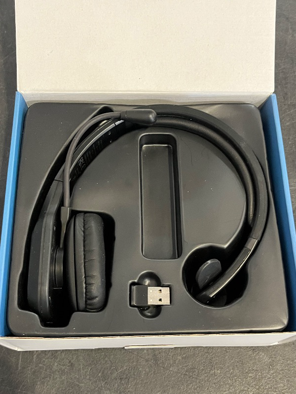 Photo 1 of Bluetooth Headset with USB Dongle for Computer, Single-Ear Wireless Headset with Noise Cancelling Microphone for Office & Truckers, Bluetooth V5.2 with Mute Button for Work
