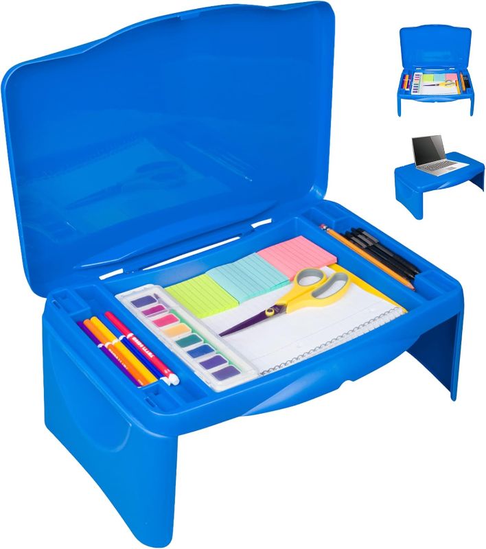 Photo 1 of Aerolife Folding Lap Desk - Foldable Table for Work, Study, Gaming, Arts, Crafts, School - Collapsible Laptop Tray with Storage Compartment - Portable Writing Station for Kids, Adults (Blue)
