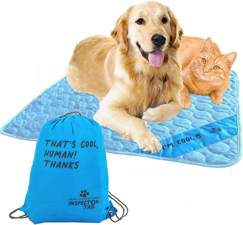 Photo 1 of INSPECTOR TAIL Self Cooling Mat for Dog + Free String Bag/Washable & Portable Pet Soft Pad for Indoor or Outdoor/Perfect as Blanket for Kennel Sofa Bed Floor Car/Blue
