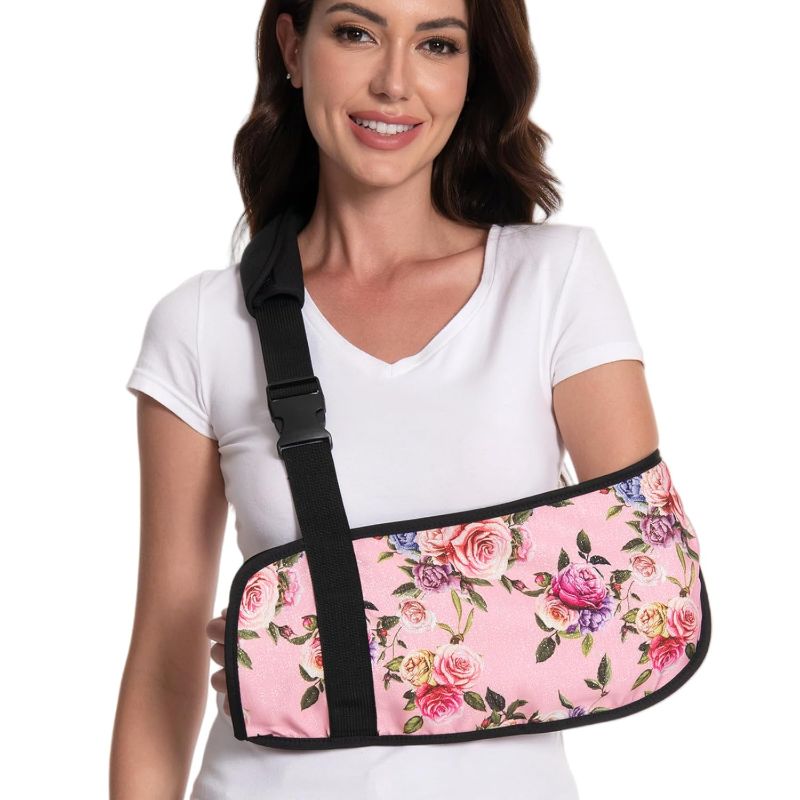 Photo 1 of One Size Rose Print Arm Sling for Broken Arm Torn Rotator Cuff Shoulder Elbow Wrist injury Printed Brace Support for Adults and Women
