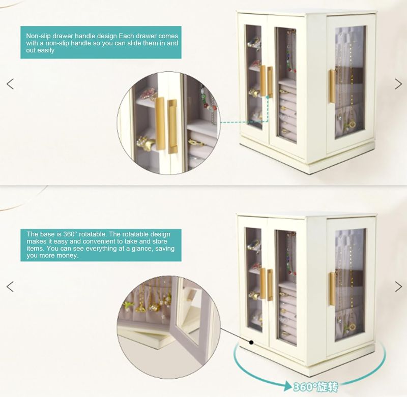 Photo 1 of Jewelry Box 360° Rotating and PU Travel Jewelry Box Bundle, Jewelry Storage Case with 5 Drawers, Jewelry Organizer, Glass Window, Gift,
