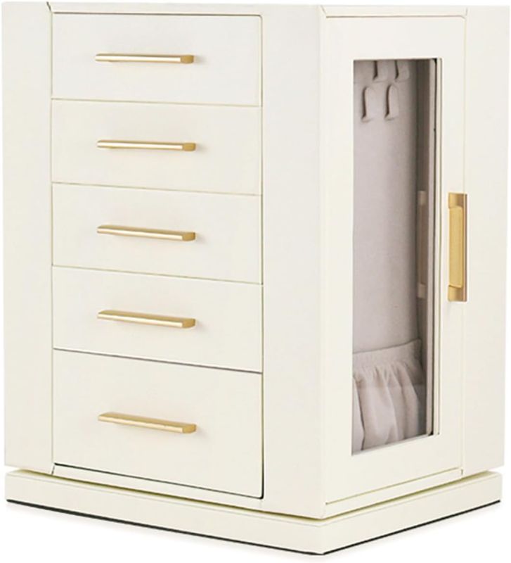 Photo 1 of Jewelry Box 360° Rotating and PU Travel Jewelry Box Bundle, Jewelry Storage Case with 5 Drawers, Jewelry Organizer, Glass Window, Gift,
