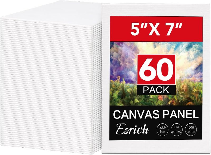 Photo 1 of ESRICH 5x7 Small Canvases for Painting, 60 Pack Mini Canvas Boards for Painting Canvas Primed Acid Free Mini Blank Canvas Panels for Oil Paint,Watercolor,Acrylic Paint,Gouache&Tempera.
