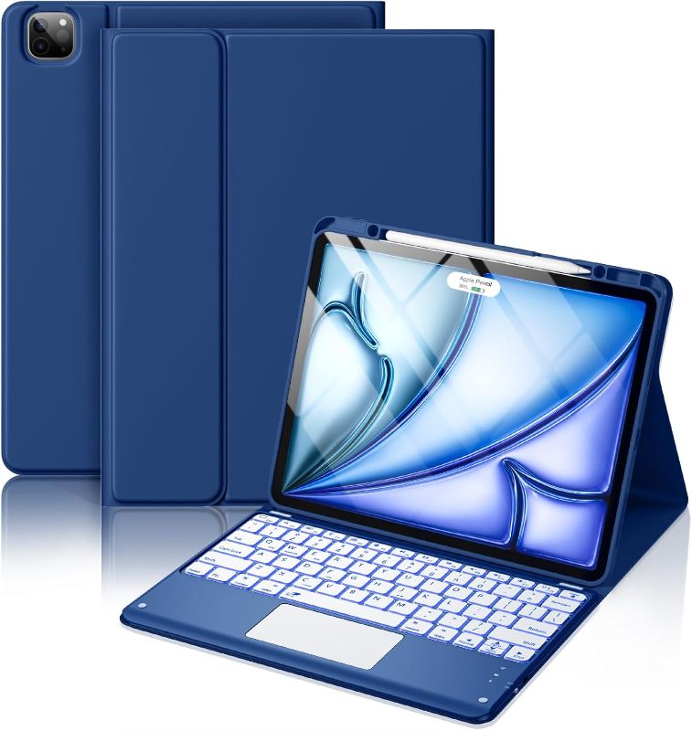 Photo 1 of Hamile for iPad Air 13-inch Case Keyboard (M3/M2) - Magnetic Wireless Keyboard with Multi-Touch Trackpad 7 Colors Backlit Stain Proof Folio Cover for iPad Pro 12.9 6th 5th 4th 3rd Gen - Navy Blue
