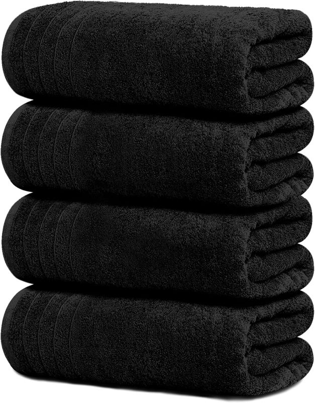 Photo 1 of Tens Towels Pack of 4 Extra Large Bath Towels 30 x 60 Inches, 100% Cotton, Larger & Lighter Weight, Quicker to Dry, Super Soft and Absorbent, Perfect for Bathroom, Black
