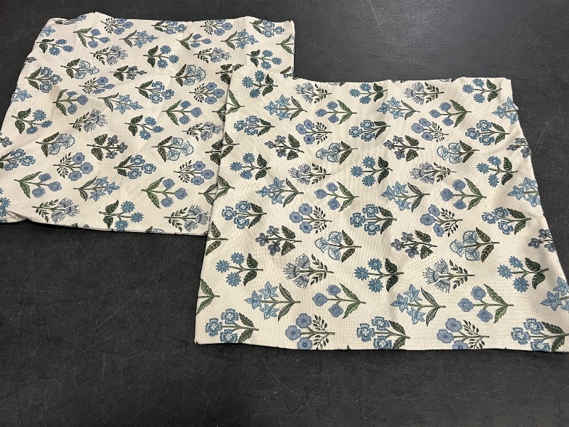 Photo 1 of Blue Green Block Print Pillow Covers Set of 2, Vintage Floral Spring Decorative Throw Pillow Cases Boho Cushion Covers Rustic Decoration Gift Farmhouse Sofa Couch Bed Decor
