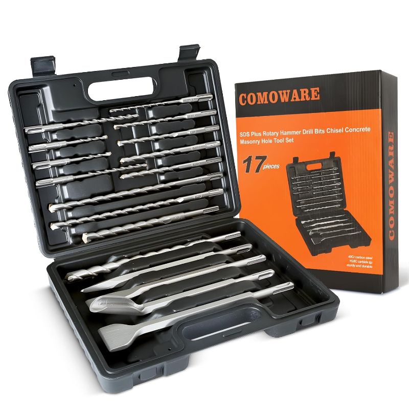 Photo 1 of COMOWARE Rotary Hammer Drill Bits Set & Chisels- SDS Plus Concrete Masonry Hole Tool 17pcs with Storage Case
