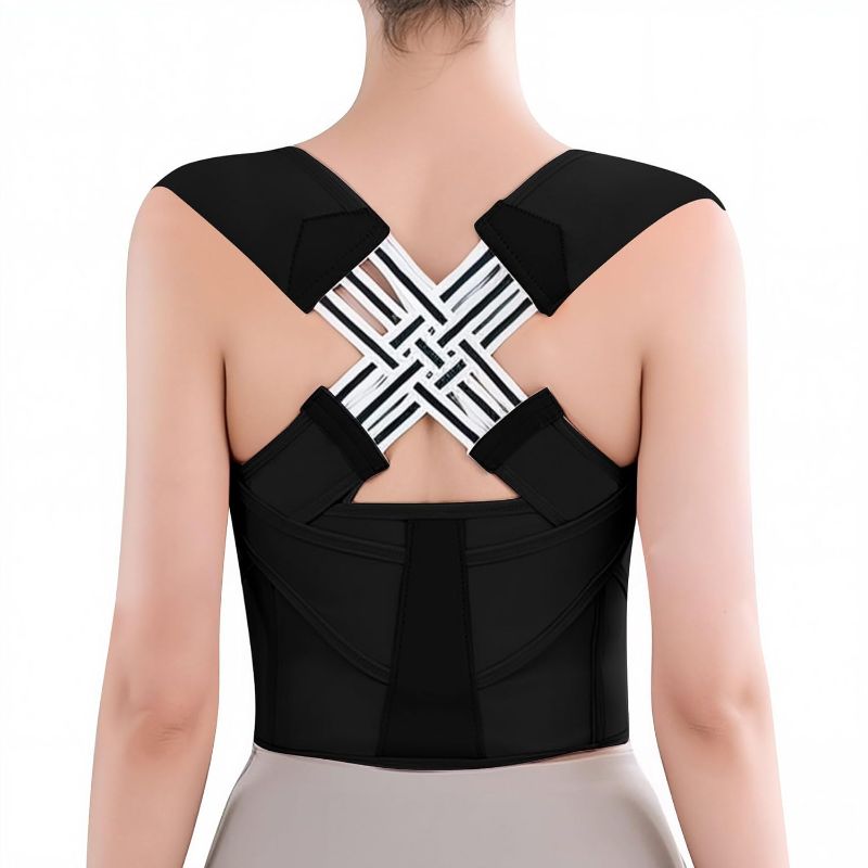 Photo 1 of M Back Brace Posture Corrector for Women and Men Shoulder Straightener Hunchback Adjustable Support Upper Comfy Correction Back Pain Relief Scoliosis Lumbar Spine Upgraded (Black, Medium)
