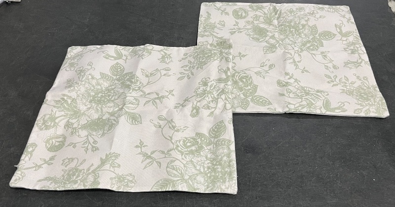 Photo 1 of Vintage Floral Pillow Covers Set of 2 Sage Green and Cream Floral Throw Pillow Covers Chinoiserie Flower Pillowcases Rustic Farmhouse Cotton Linen Cushion Covers for Couch Bed Sofa Decor
