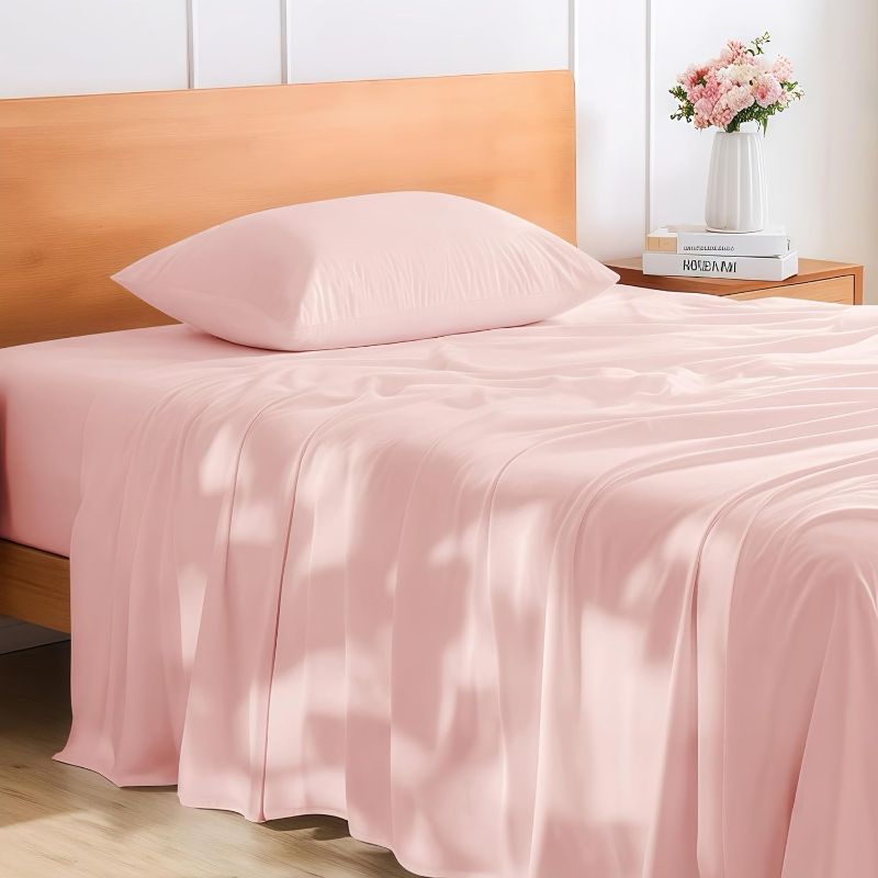 Photo 1 of Twin XL Sheets Set, 10"-15" Deep Pocket, Non-Slip Elastic Corner Straps, Double Brushed Microfiber - Ultra Soft, Hotel Luxury, Breathable, Wrinkle Free, Hypoallergenic - Blush Pink
