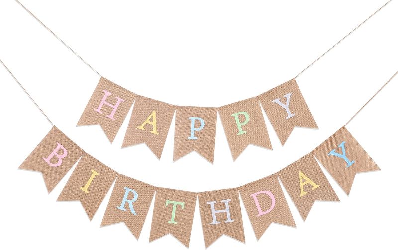 Photo 1 of Rainbow Burlap Banner - Pastel Birthday Banner, Personalized 1st Birthday Decor, Photo Prop
