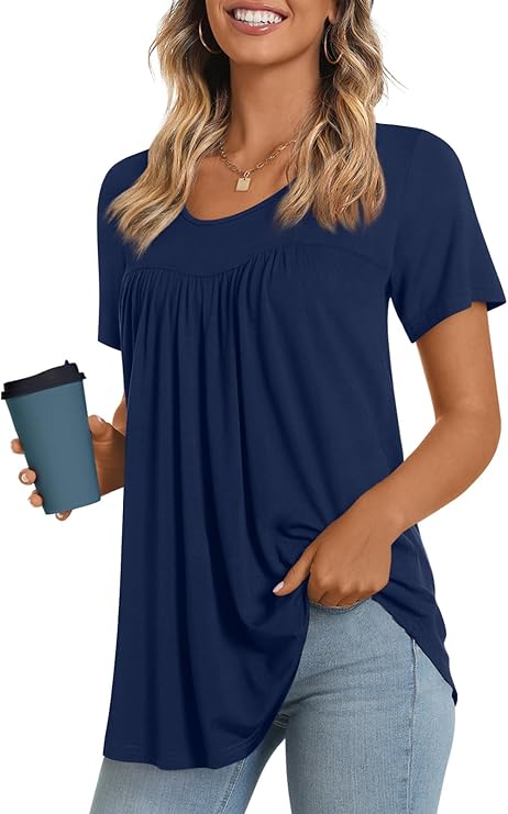 Photo 1 of XL LONGYUAN Womens Tunic Tops 2025 Short Sleeve Shirts Summer Casual Tee Comfy Blouses