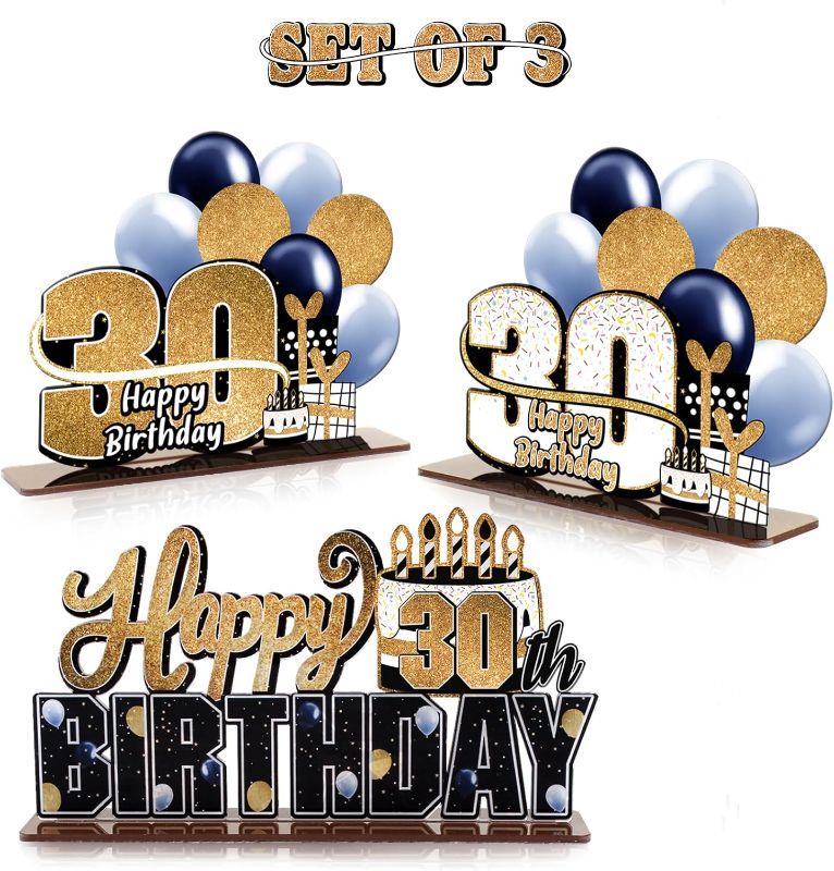 Photo 1 of LINGTEER Happy 30th Birthday Gold Acrylic Table Topper Centerpieces Set - Cheers to Thirty Years Old Birthday 30th Bday Party Gift Decorations.
