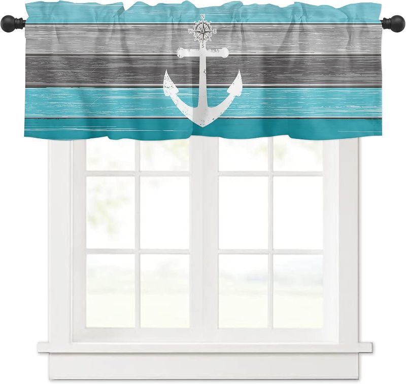 Photo 1 of Similar to Picture** 
Nautical Anchor Curtains Valances, Farmhouse Anchor Compass Rustic Old Wooden Plank Blue Gray Rod Pocket Cafe Valance Short Window Curtains for Kitchen, Bedroom, Living Room, 1 Panel
