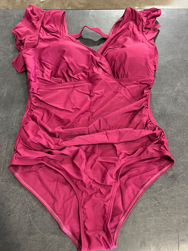 Photo 1 of Large CUPSHE Women's Ruffled One Piece Swimsuit V Neck Lace Up
