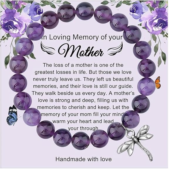 Photo 1 of 72ore Sympathy Gifts for Loss of Loved One Grief Gifts for Women Healing Crystal Bracelet Amethyst Bracelet Natural Stone Beaded Bracelet Bereavement Gifts for Loss of Mother
