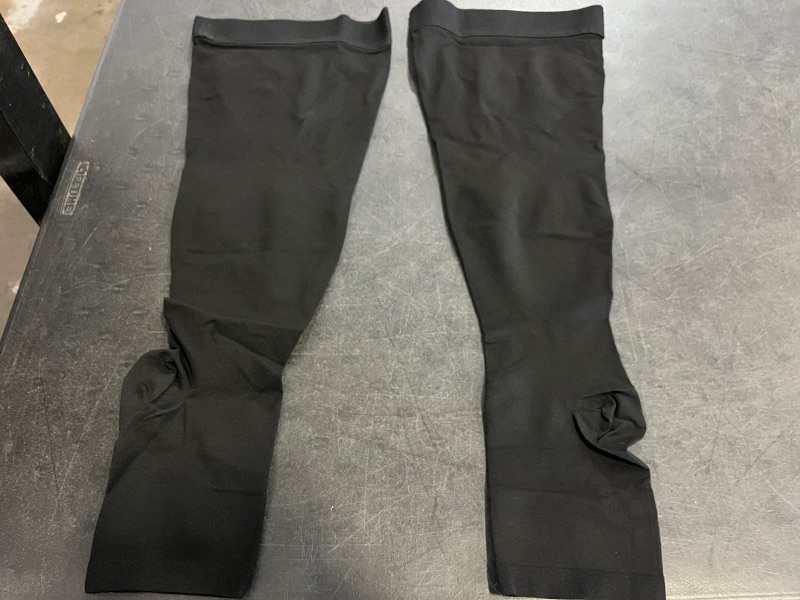 Photo 1 of M Truform 20-30 mmHg Compression Stockings for Men and Women, Thigh High Length, Dot-Top, Open Toe, Black, Medium
