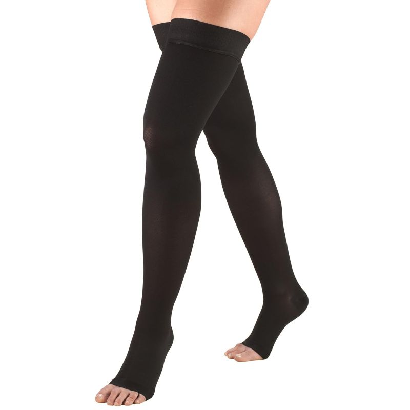 Photo 1 of M Truform 20-30 mmHg Compression Stockings for Men and Women, Thigh High Length, Dot-Top, Open Toe, Black, Medium
