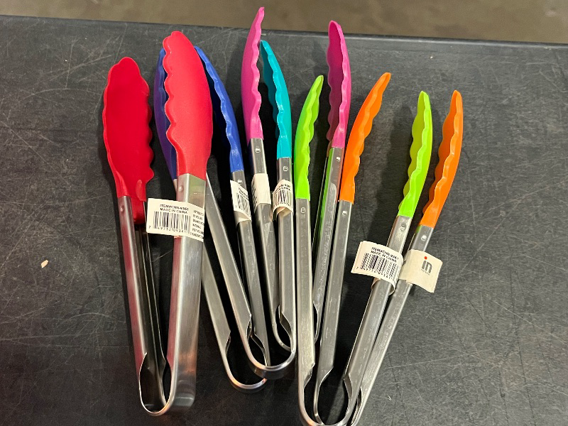 Photo 1 of 13 Item Kitchen Bundle , Includes 6 Different Color Tongs, 2 DishRacks, 3 Square Dipping Dishes, and 3 Sqaure Serving Plates( Not Microwavable Safe) 